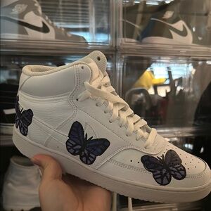 White High-Top Sneakers with Butterfly Design